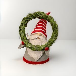 Giant Christmas Gnome Holding Wreath 8" Tall  Resin EUC